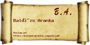 Balázs Aranka névjegykártya